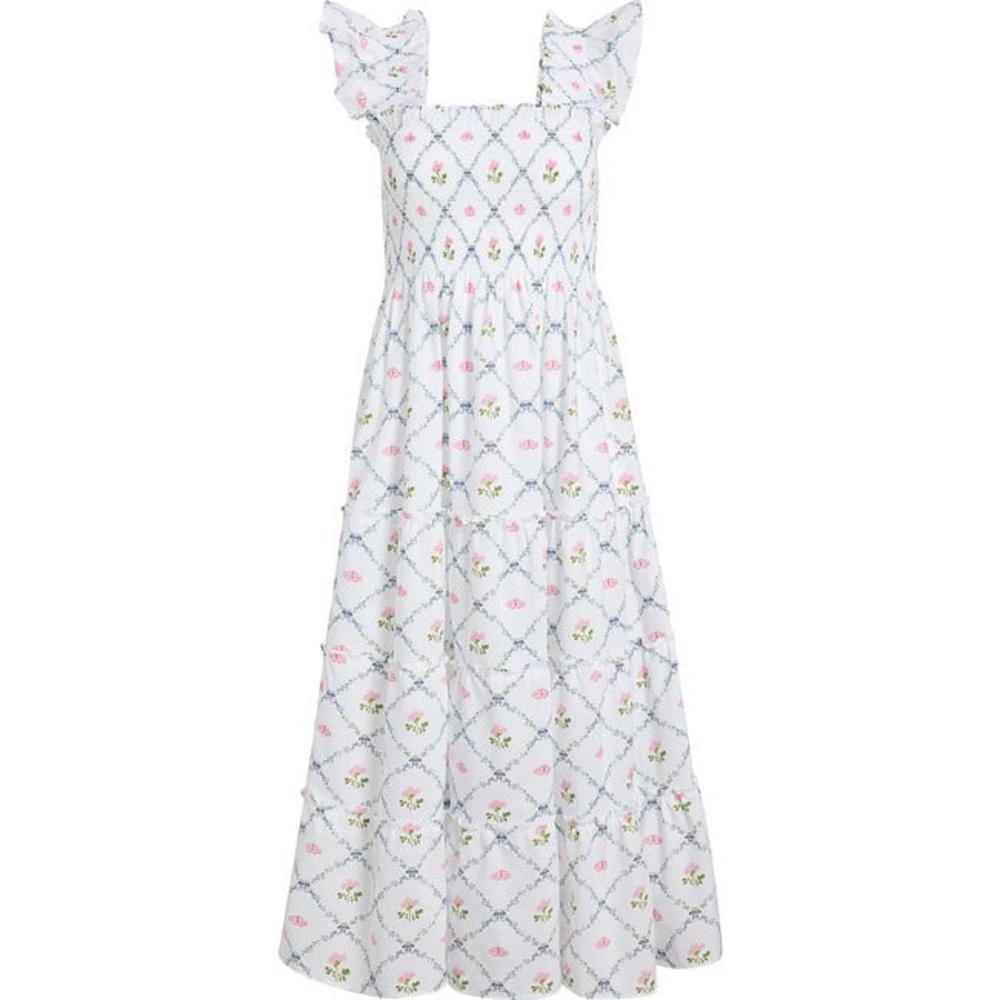 Hill House Home Ellie Nap Dress Butterfly Trellis Cotton Poplin white floral 1S - Picture 2 of 6